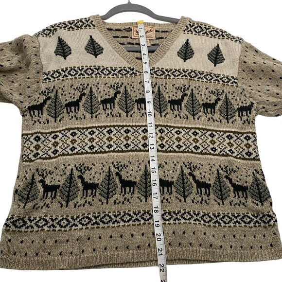 Woolrich vintage Small V-Neck Sweater novelty outdoor Deer & Tree Pattern Ramie - Picture 8 of 9